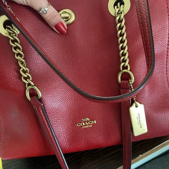 Coach Red Leather Tote Bag - Picture 2 of 9